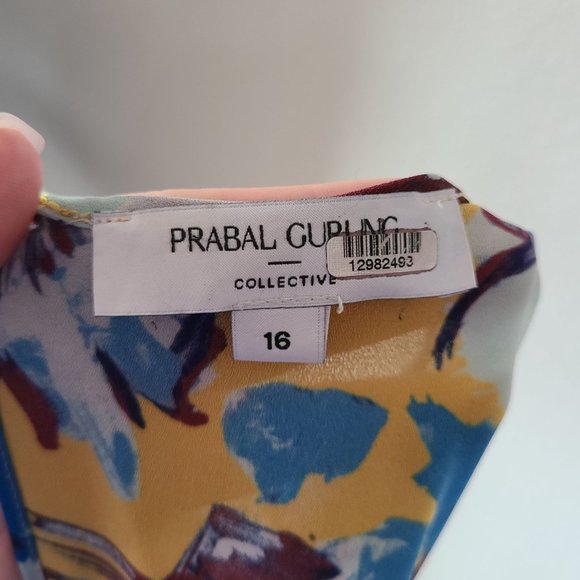Prabal Gurung Collective Ochre Floral Ruffle Front Blouse Women's Size 16 - Picture 3 of 11